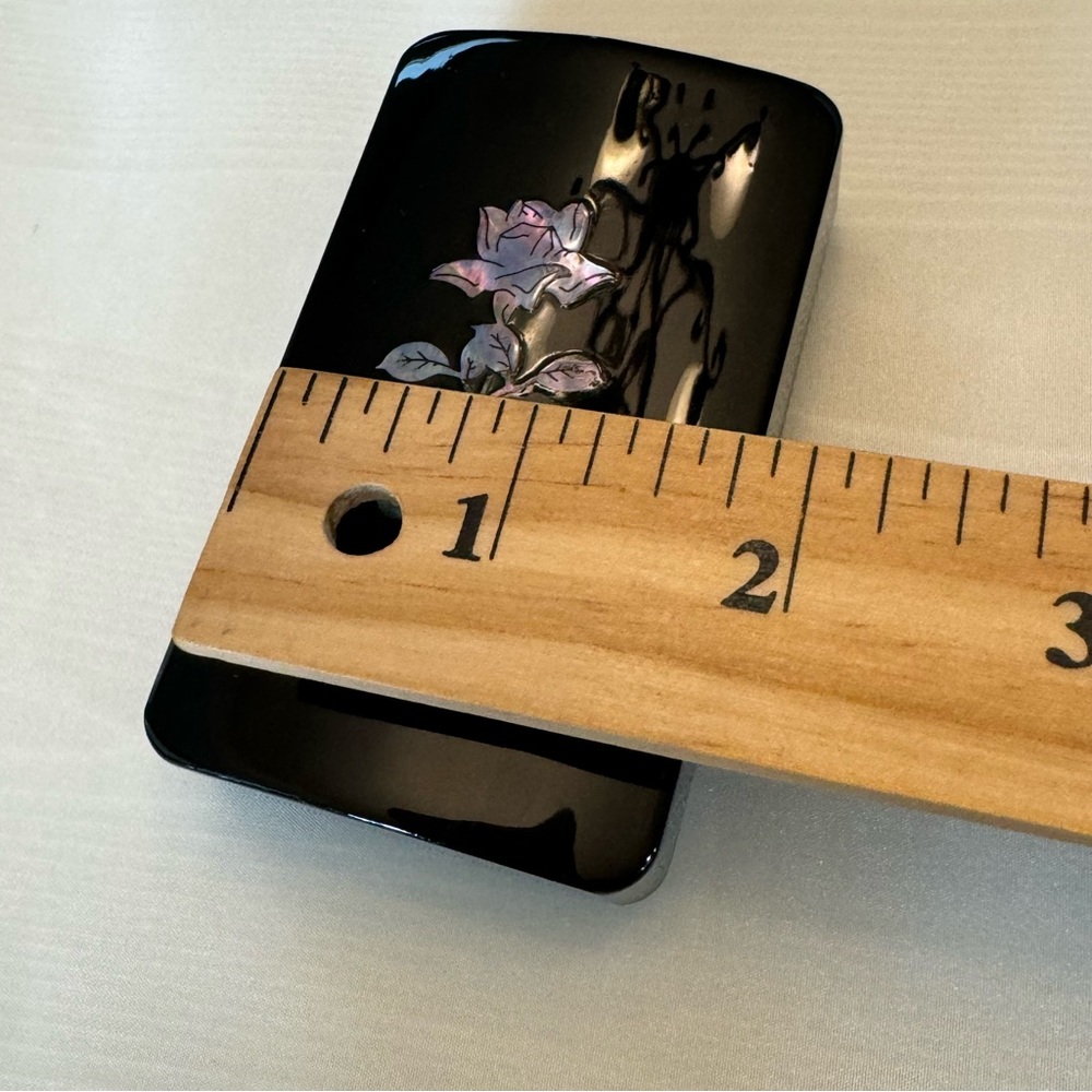 Vintage Black Lacquer Abalone Inlaid Lid Jewelry Trinket Box - Picture 5 of 15